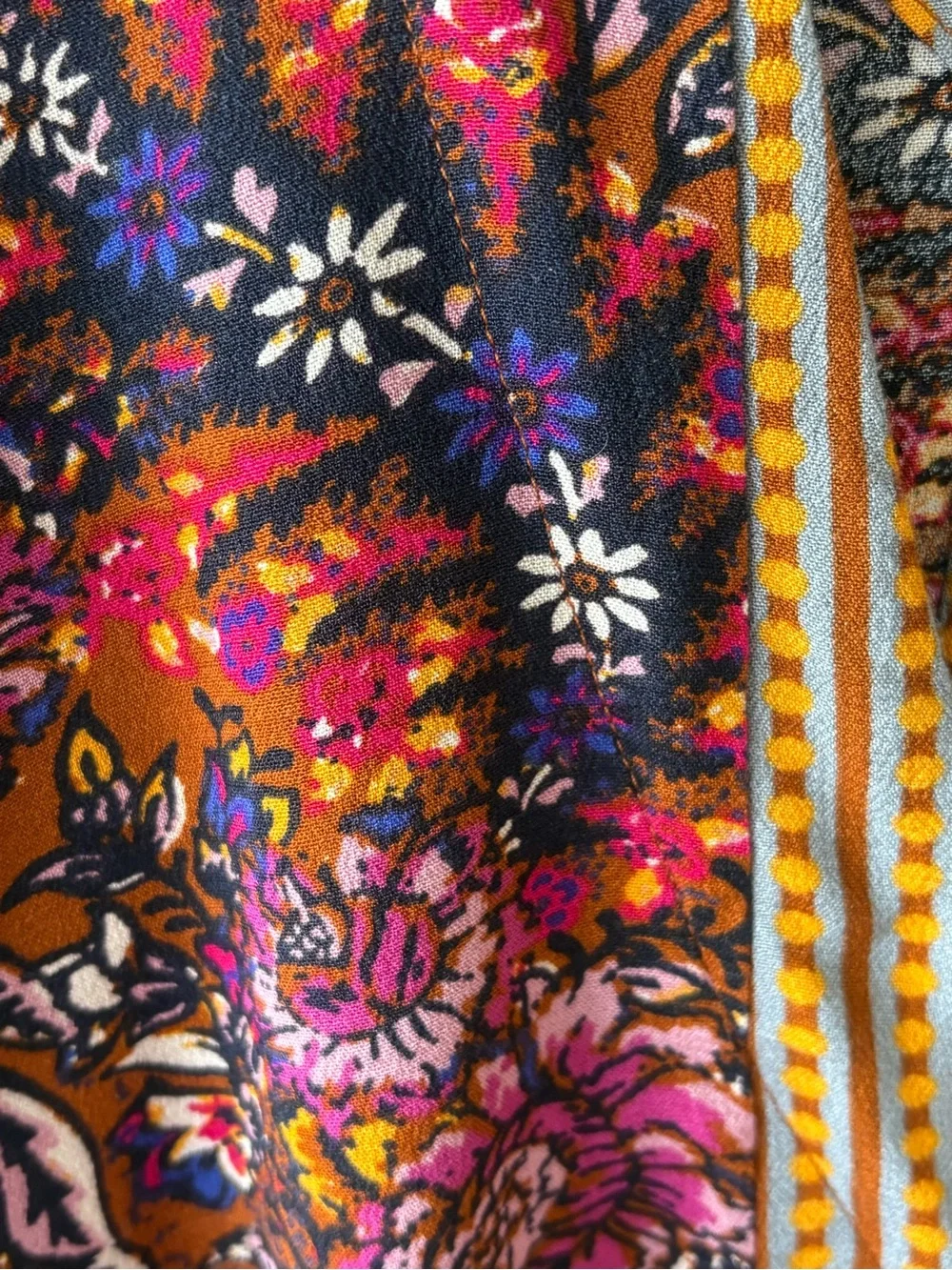 Free People Rust Floral V-Neck Tunic with Pink Accents XS